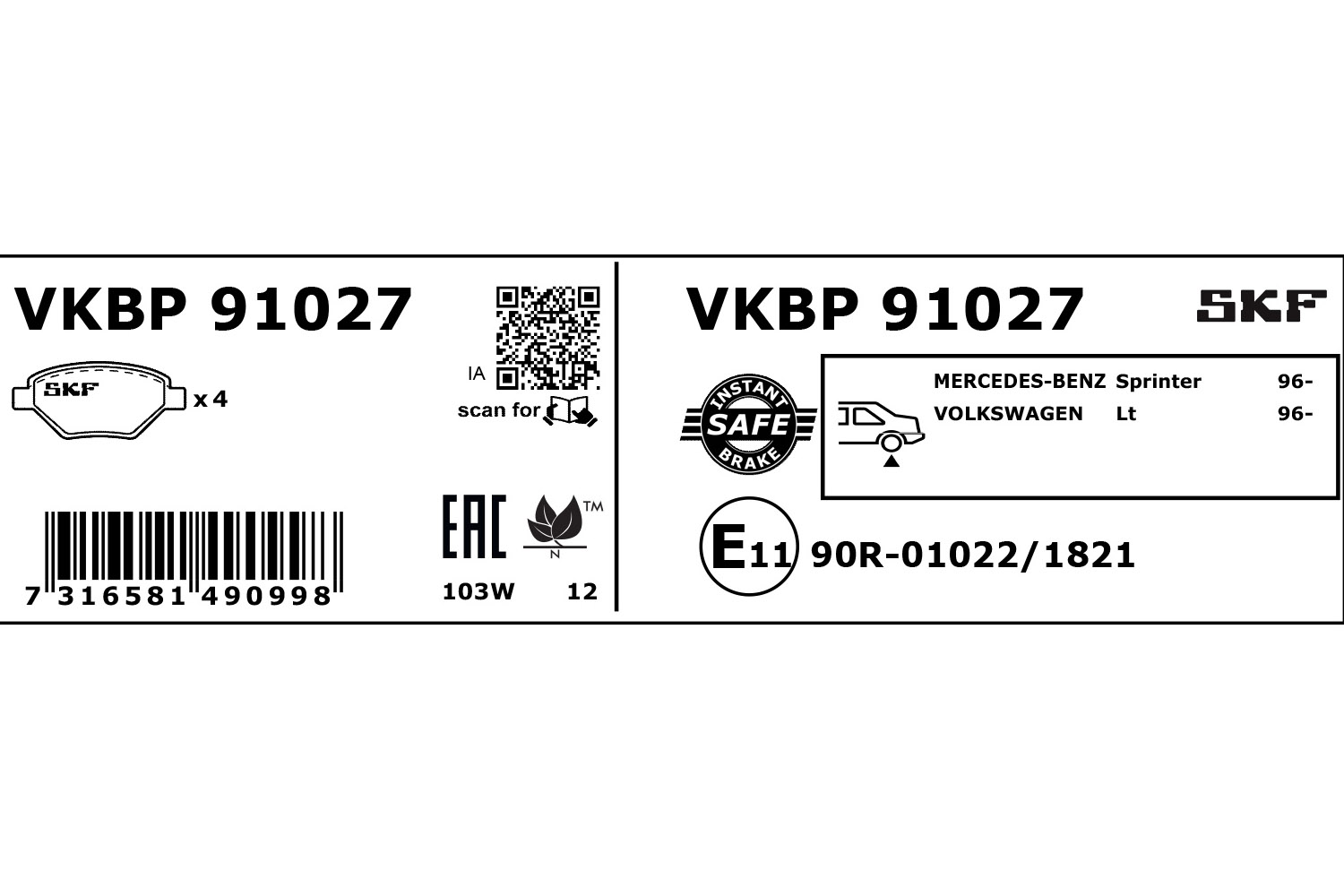 SKF VKBP 91027 Bremsbelagsatz, Scheibenbremse